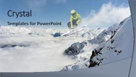  Presentation with extreme - Presentation design featuring jumping skier in mountains extreme background and a teal colored foreground