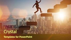  Presentation with promotion - PPT layouts with jumping steps - businessman in career promotion concept background and a tawny brown colored foreground