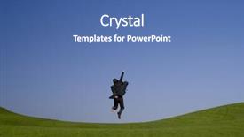  Presentation with harmony - Presentation design having jumping steps - businessman in harmony with nature background and a ocean colored foreground