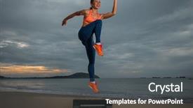  Presentation with aerobics - Colorful presentation design enhanced with jumping steps - fitness training aerobics and people backdrop and a dark gray colored foreground