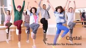  Presentation with hip hop - Colorful presentation theme enhanced with jumping steps - group of young hip-hop dancers backdrop and a coral colored foreground