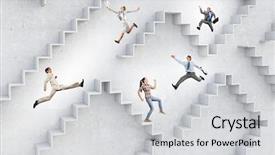  Presentation with career - Presentation theme featuring jumping steps - up the career ladder background and a light gray colored foreground