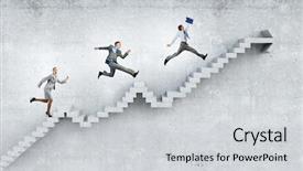  Presentation with career - Slide deck with jumping steps - up the career ladder background and a light gray colored foreground