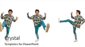  Presentation with young college student diagnosis of chlamydia - Presentation theme enhanced with jumping steps - young male student isolated background and a white colored foreground