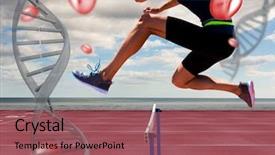  Presentation with athlete - Presentation design having jumping the hurdle with dna background and a violet colored foreground