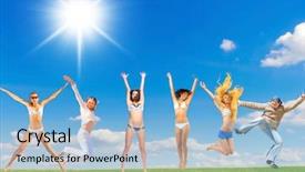  Presentation with joy - Amazing slide set having jumping together pure joy backdrop and a light blue colored foreground