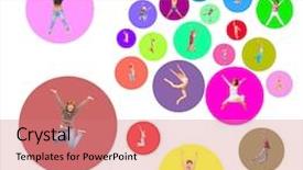  Presentation with united - Slides having jumping together united colleagues background and a coral colored foreground