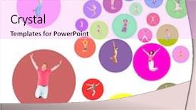  Presentation with united - Amazing presentation theme having jumping together united colleagues backdrop and a lavender colored foreground