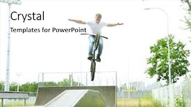  Presentation with bmx - Presentation theme with jumping with his bmx bike background and a white colored foreground