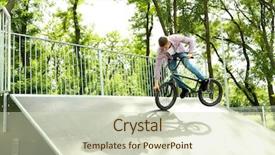 Presentation with bmx - Beautiful PPT theme featuring jumping with his bmx bike backdrop and a soft green colored foreground