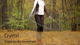  Presentation with sports - PPT theme consisting of jumping with rope in autumn background and a gold colored foreground