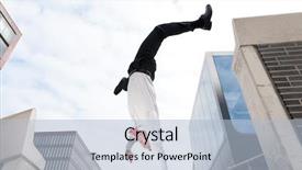  Presentation with buiness - Colorful PPT theme enhanced with jumping young buiness man backdrop and a light blue colored foreground