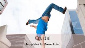  Presentation with buildings - PPT layouts featuring jumping young man in front of buildings background and a soft green colored foreground