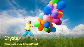  Presentation with happy birthday multicorored balloons - Beautiful slides featuring jumpy on meadow with balloons backdrop and a  colored foreground