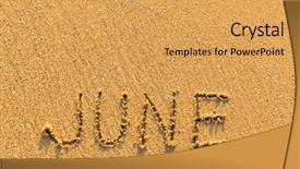  Presentation with june - Audience pleasing PPT theme consisting of june - word inscription on the gold sand sea beach backdrop and a yellow colored foreground