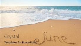  Presentation with june - PPT theme featuring june-word-on-sea-shore background and a coral colored foreground