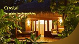  Presentation with jungle - Audience pleasing PPT theme consisting of house jungle - beach bungalow at sunset backdrop and a wine colored foreground