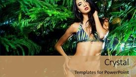  Presentation with tropical - Presentation design with jungle green - beautiful sexy woman in bikini background and a  colored foreground