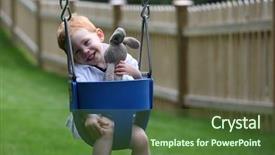  Presentation with soft toy for babies - Colorful PPT layouts enhanced with jungle gym - cute boy sitting on swing backdrop and a tawny brown colored foreground