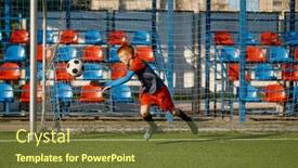  Presentation with defending - Presentation theme with junior-goalkeeper-catching-ball background and a tawny brown colored foreground