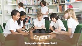  Presentation with high school students - Amazing PPT theme having junior high school - seven students in library reading backdrop and a coral colored foreground