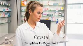  Presentation with hospital pharmacy - PPT layouts featuring junior pharmacist looking at medicine at the hospital pharmacy background and a light gray colored foreground