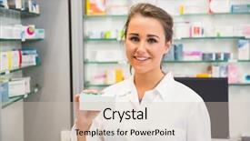  Presentation with hospital pharmacy - Audience pleasing theme consisting of junior pharmacist showing medicine box backdrop and a  colored foreground