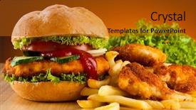  Presentation with hamburger - Presentation theme consisting of junk food - big hamburger chicken nuggets background and a crimson colored foreground