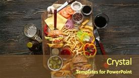  Presentation with burgers - Colorful PPT theme enhanced with junk food - composition with tasty double burgers backdrop and a tawny brown colored foreground