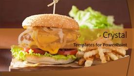  Presentation with onion - Cool new presentation theme with junk food - double cheeseburger with tomato backdrop and a gold colored foreground