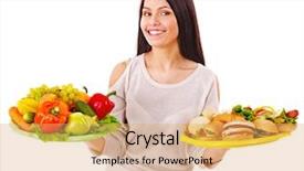  Presentation with healthy eating - Beautiful presentation design featuring junk food - woman choosing between healthy backdrop and a yellow colored foreground