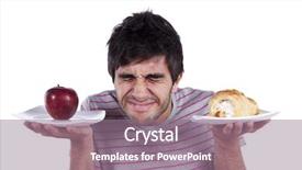  Presentation with eat - PPT theme featuring junk food healthy - man thinking what to eat background and a gray colored foreground