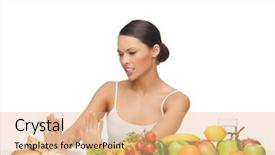  Presentation with junk food - PPT layouts enhanced with junk food healthy - picture of woman with fruits background and a coral colored foreground