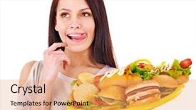  Presentation with critical thin king - Amazing PPT layouts having junk food healthy - thin woman holding group hamburger backdrop and a coral colored foreground
