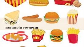  Presentation with junk food - Colorful presentation theme enhanced with junk food on w - eps backdrop and a yellow colored foreground