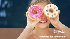  Presentation with eating - Amazing PPT theme having junk food schools - cute kid girl eating sweet backdrop and a coral colored foreground