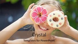  Presentation with sweet - Slide set consisting of junk food schools - cute kid girl eating sweet background and a coral colored foreground