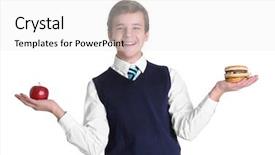  Presentation with schools - PPT theme with junk food schools - cute schoolboy with apple background and a white colored foreground