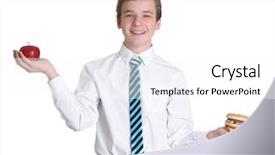  Presentation with fresh water splash green apple isolated white - Slide deck with junk food schools - cute schoolboy with apple background and a  colored foreground