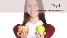  Presentation with apple company logo - PPT theme enhanced with junk food schools - cute schoolgirl with apple background and a soft green colored foreground