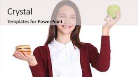  Presentation with fresh water splash green apple isolated white - Cool new PPT theme with junk food schools - cute schoolgirl with apple backdrop and a light gray colored foreground