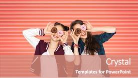  Presentation with living coral - Cool new presentation theme with junk food schools - people teens and friendship concept backdrop and a coral colored foreground