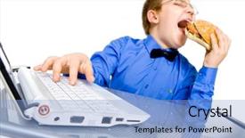  Presentation with fat - Cool new presentation theme with junk food schools - young fat school boy eating backdrop and a light blue colored foreground