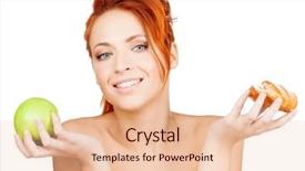  Presentation with apple pear quince - Beautiful presentation theme featuring junk food vs healthy food - picture of pretty woman backdrop and a lemonade colored foreground