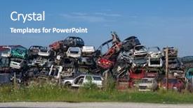  Presentation with cars - PPT layouts with old cars near road on junkyard are waiting for recycling background and a teal colored foreground