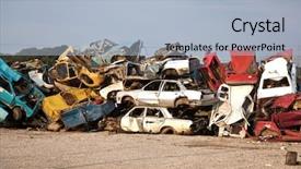  Presentation with cars - Slide set consisting of old junk cars on junkyard waiting for recycling background and a light blue colored foreground