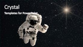  Presentation with jupiter - Audience pleasing PPT theme consisting of jupiter - astronaut flies over the earth backdrop and a black colored foreground