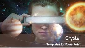  Presentation with jupiter - Cool new slide set with jupiter - close up of brunette wearing backdrop and a violet colored foreground