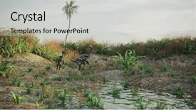  Presentation with dinosaur - Cool new slides with jurassic park - 3d rendering of the caudipteryx backdrop and a light gray colored foreground