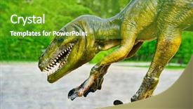  Presentation with dinosaur - Colorful slide deck enhanced with jurassic park - dinosaur in nature backdrop and a tawny brown colored foreground